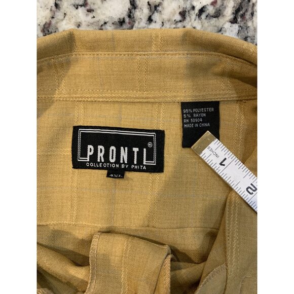 Pronti By Phita Mens 4XL 48x32 Suit 2pc Shirt Pants mustard plaid big tall - Picture 5 of 16